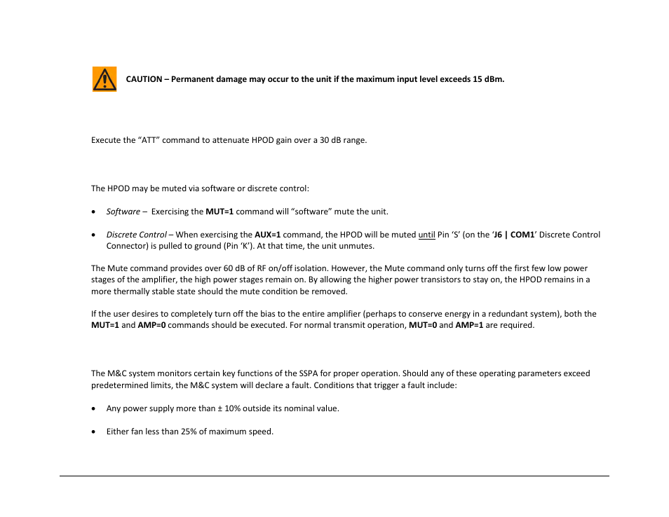 2 attenuator control, 3 mute control, 4 faults | Comtech EF Data HPOD User Manual | Page 72 / 150