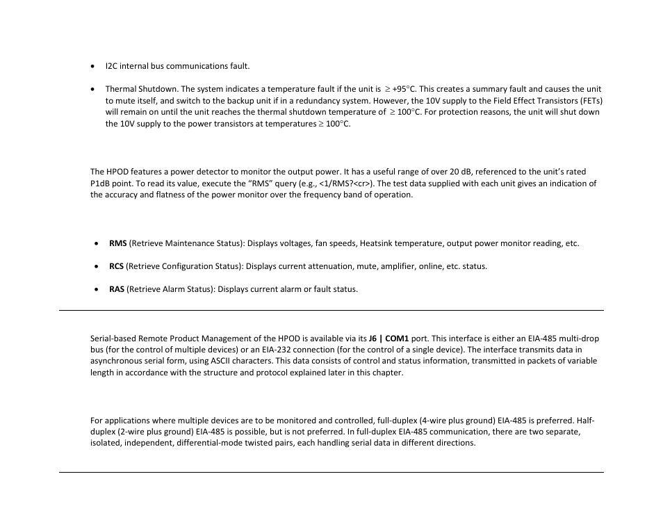 5 power detector, 6 most common remote queries, 3 serial remote control introduction | 1 eia-485 | Comtech EF Data HPOD User Manual | Page 73 / 150