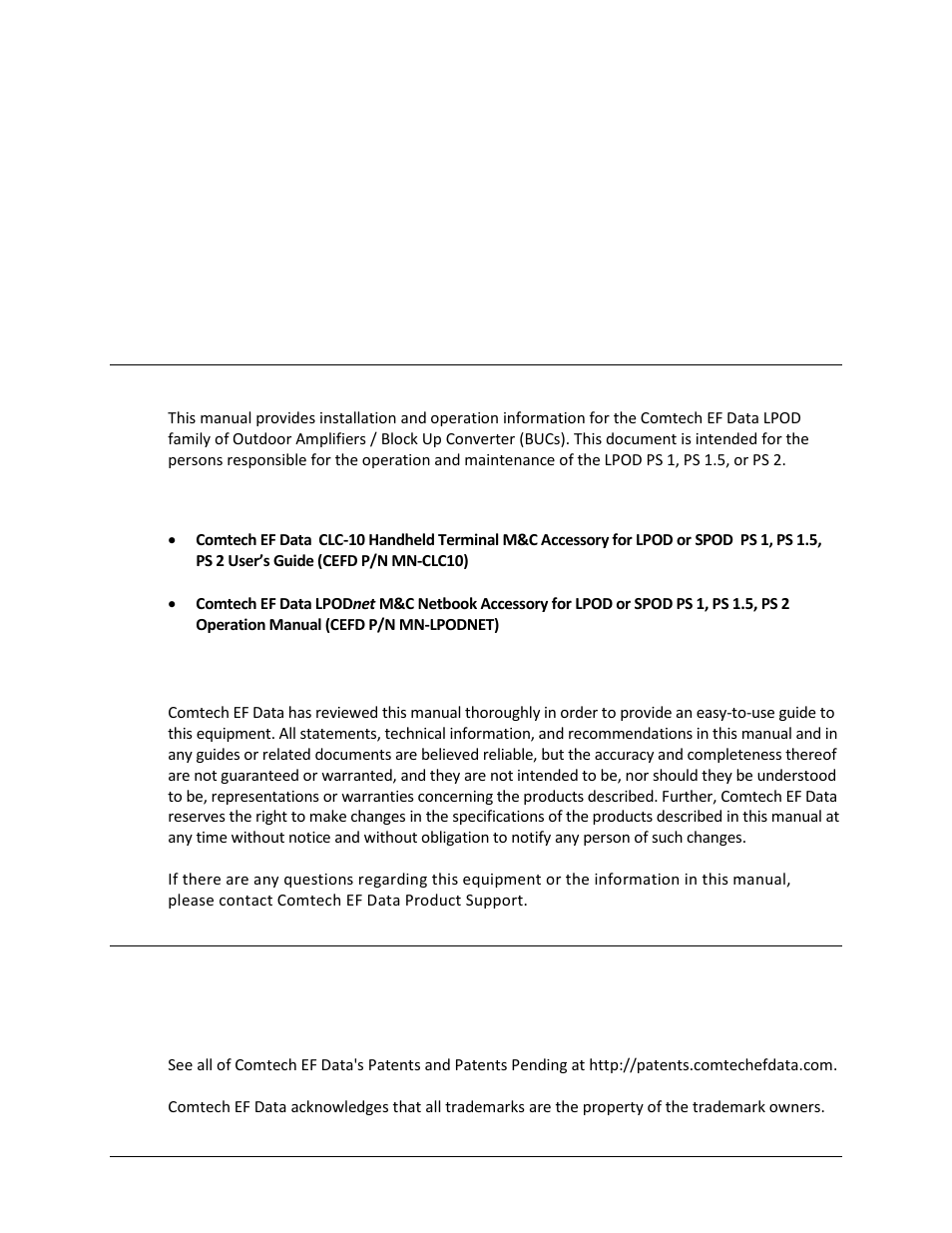 Preface, About this manual, Related documents | Disclaimer, Conventions and references, Patents and trademarks | Comtech EF Data LPOD User Manual | Page 13 / 218