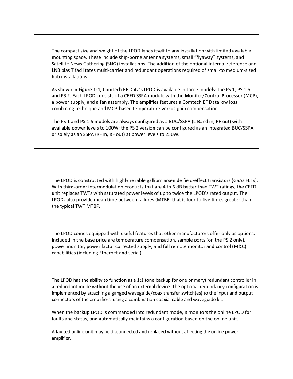 2 functional description, 3 features, 1 the solid-state advantage | 2 enhanced standard features, 3 built-in redundancy controller | Comtech EF Data LPOD User Manual | Page 20 / 218