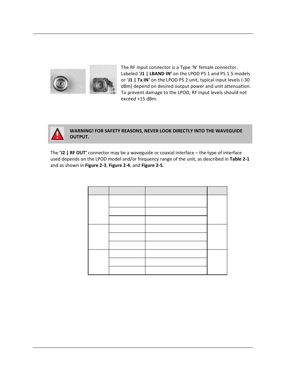 3 interface connectors, 1 connector ‘j1 | lband in’ or ‘j1 | tx in, 2 connector ‘j2 | rf out | Comtech EF Data LPOD User Manual | Page 44 / 218