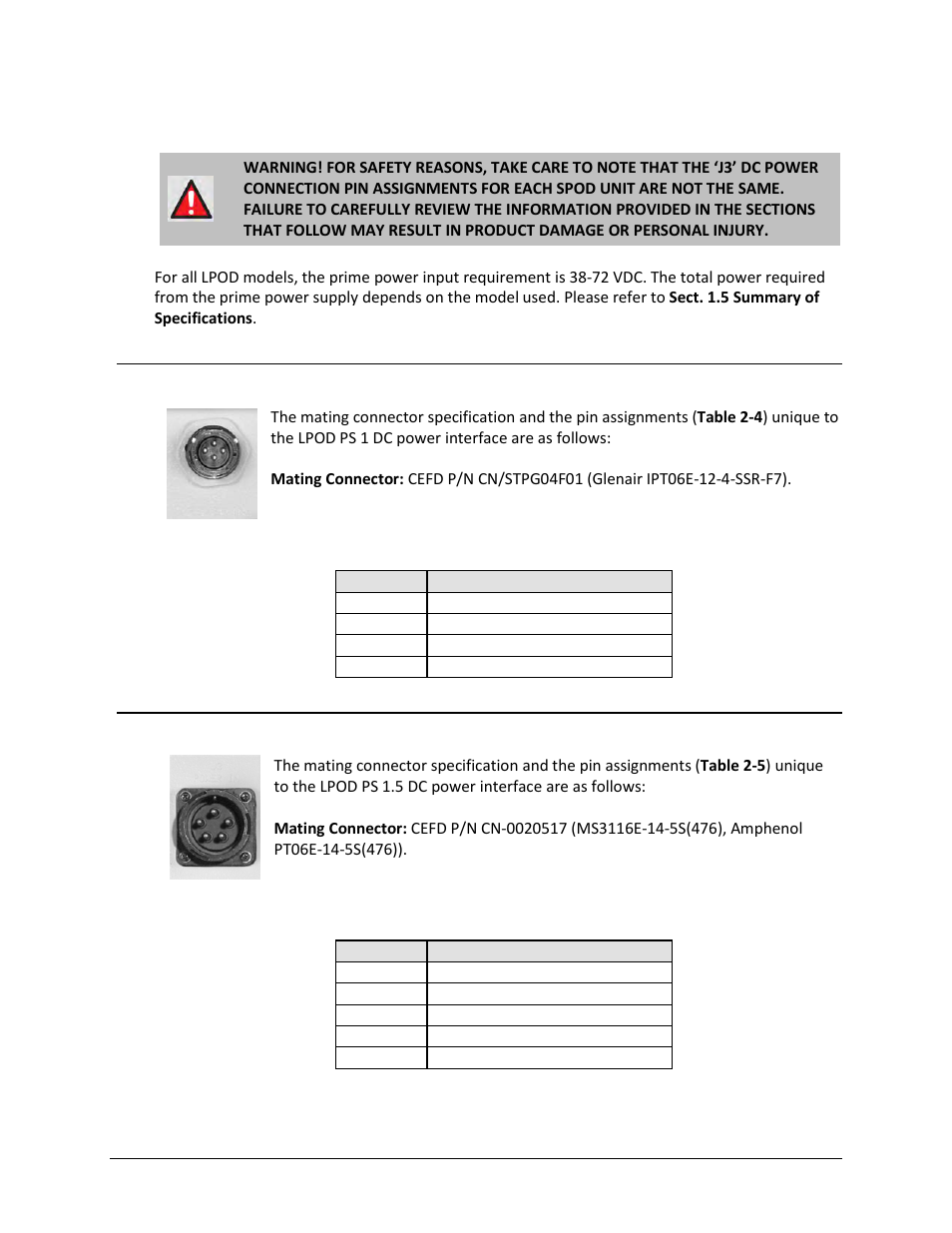 4 connector ‘j3 | power in’ (dc power mains), 1 lpod ps 1 ‘j3 | power in’ (dc power main), 2 lpod ps 1.5 ‘j3 | power in’ (dc power main) | Comtech EF Data LPOD User Manual | Page 46 / 218