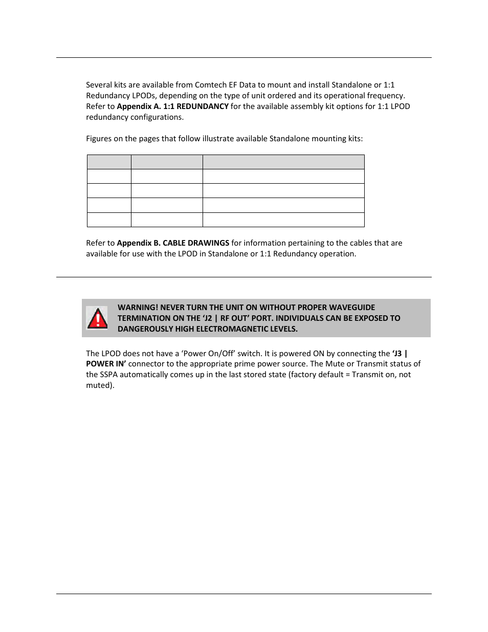 4 standalone installation of the lpod, 5 power-up the lpod | Comtech EF Data LPOD User Manual | Page 50 / 218