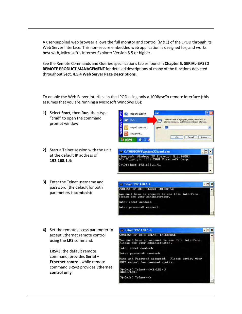 5 web server (http) interface, 1 enabling the web server interface | Comtech EF Data LPOD User Manual | Page 72 / 218