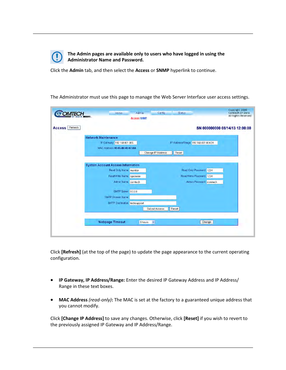 1 admin | access | Comtech EF Data LPOD User Manual | Page 79 / 218
