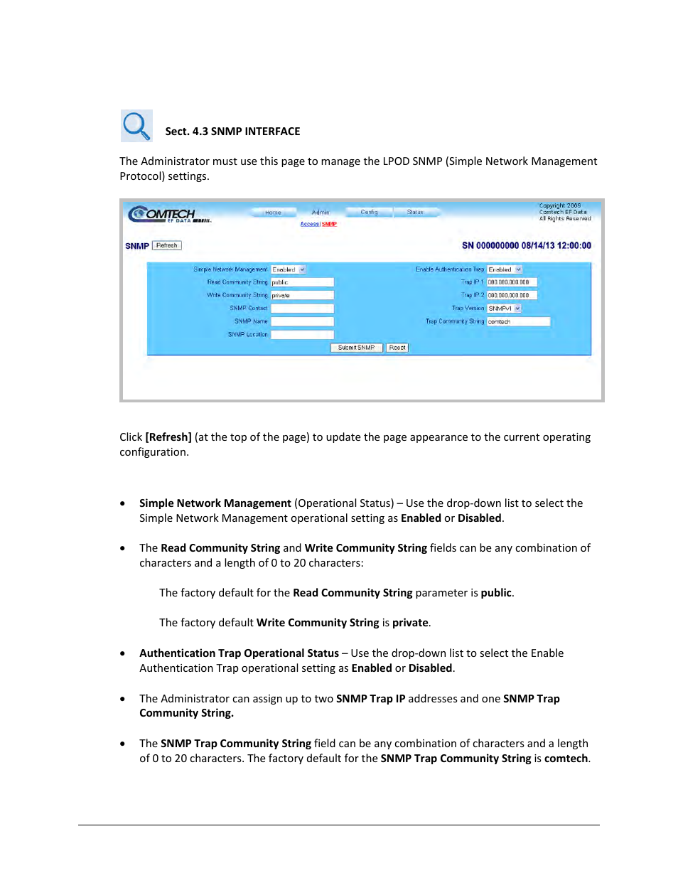 2 admin | snmp | Comtech EF Data LPOD User Manual | Page 81 / 218