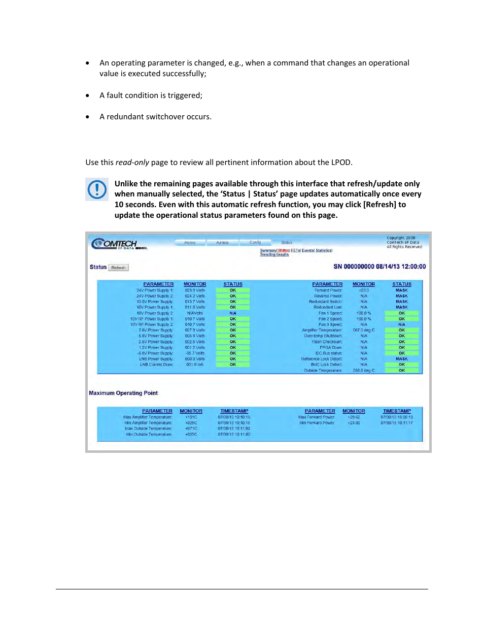 2 status | status | Comtech EF Data LPOD User Manual | Page 89 / 218