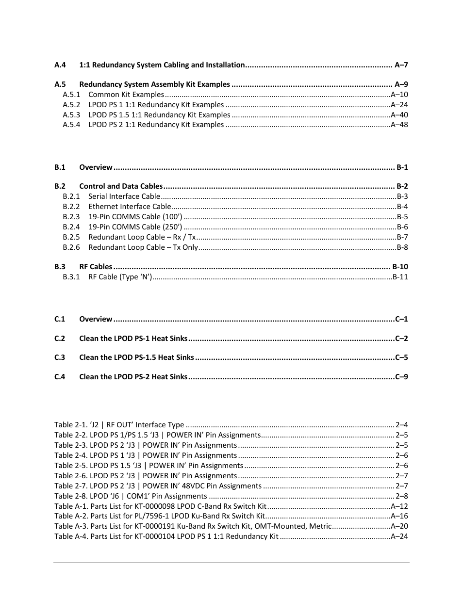 Tables | Comtech EF Data LPOD User Manual | Page 9 / 218
