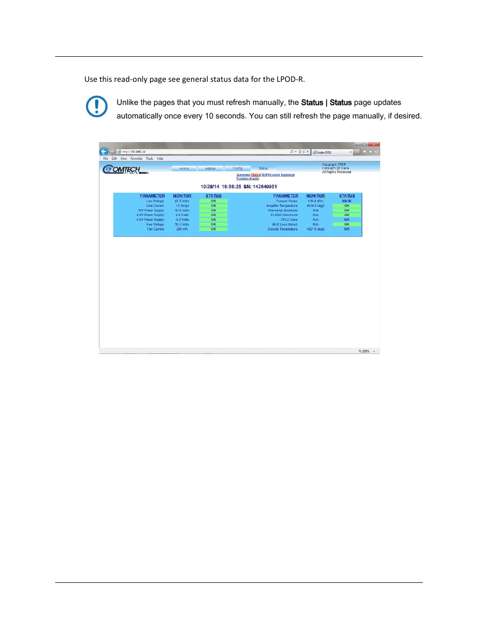 2 status | status | Comtech EF Data LPOD-R User Manual | Page 104 / 154