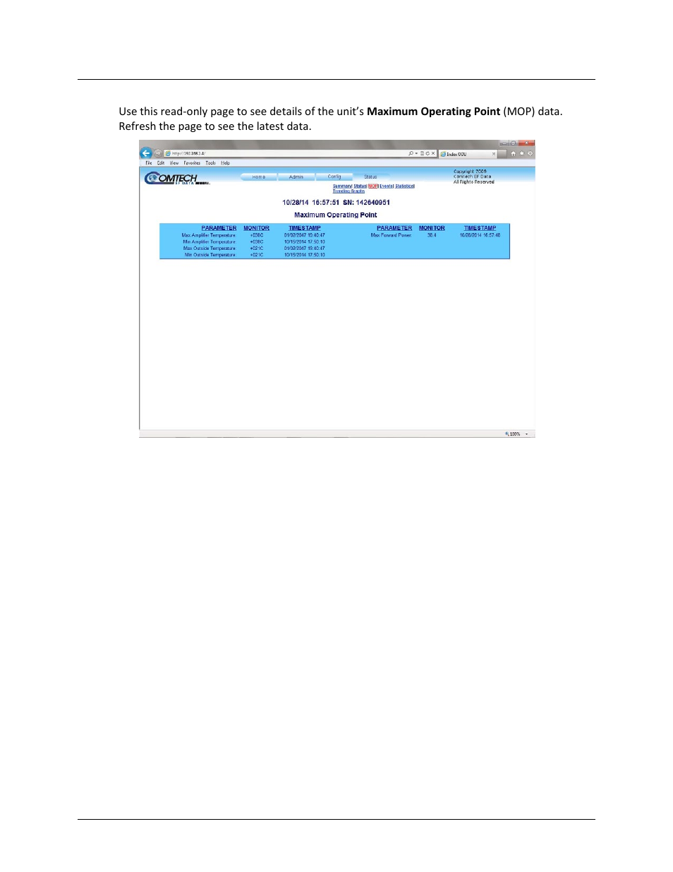 3 status | mop | Comtech EF Data LPOD-R User Manual | Page 105 / 154