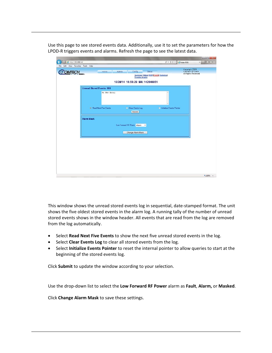 4 status | events | Comtech EF Data LPOD-R User Manual | Page 106 / 154