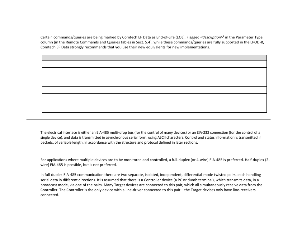 1 end-of-life commands, 3 remote control protocol and structure, 1 eia-485 | Comtech EF Data LPOD-R User Manual | Page 113 / 154