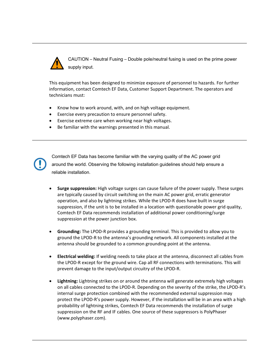 Electrical safety notice | Comtech EF Data LPOD-R User Manual | Page 47 / 154