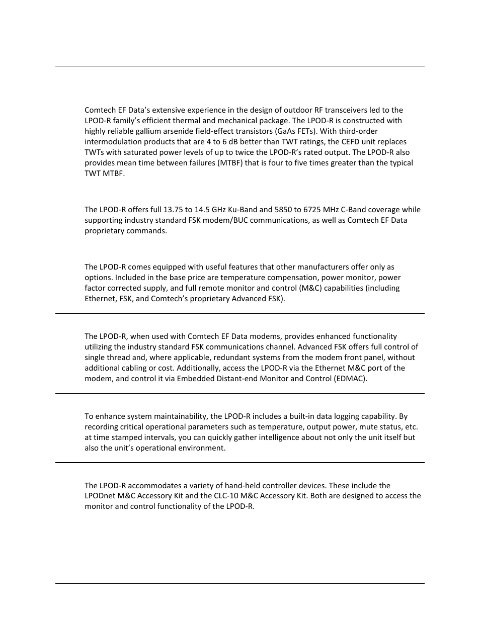 3 features, 1 the solid-state advantage, 2 “smart buc” functionality | 3 enhanced standard features, 1 advanced fsk, 2 data logging capability, 3 hand-held controller devices | Comtech EF Data LPOD-R User Manual | Page 52 / 154