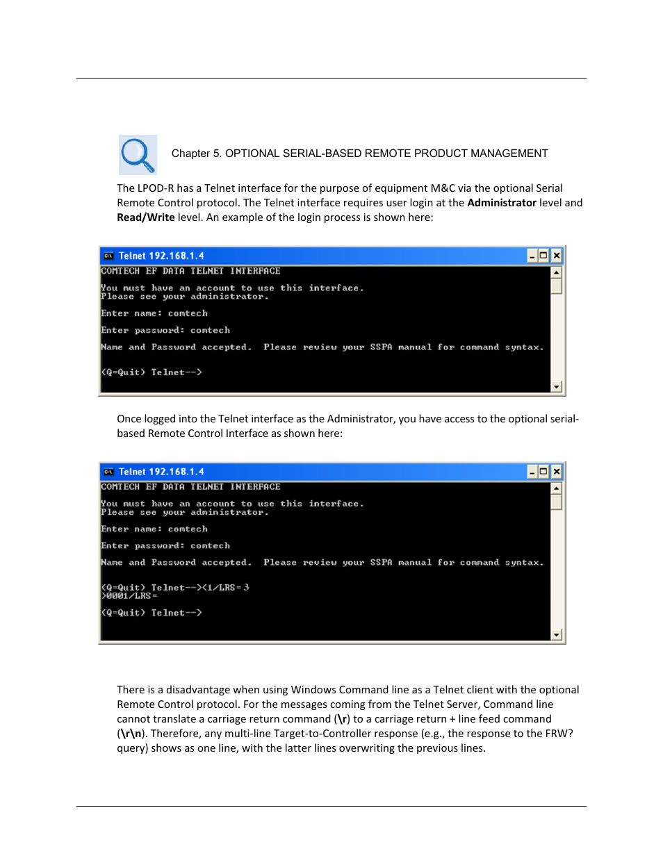 3 telnet interface | Comtech EF Data LPOD-R User Manual | Page 90 / 154