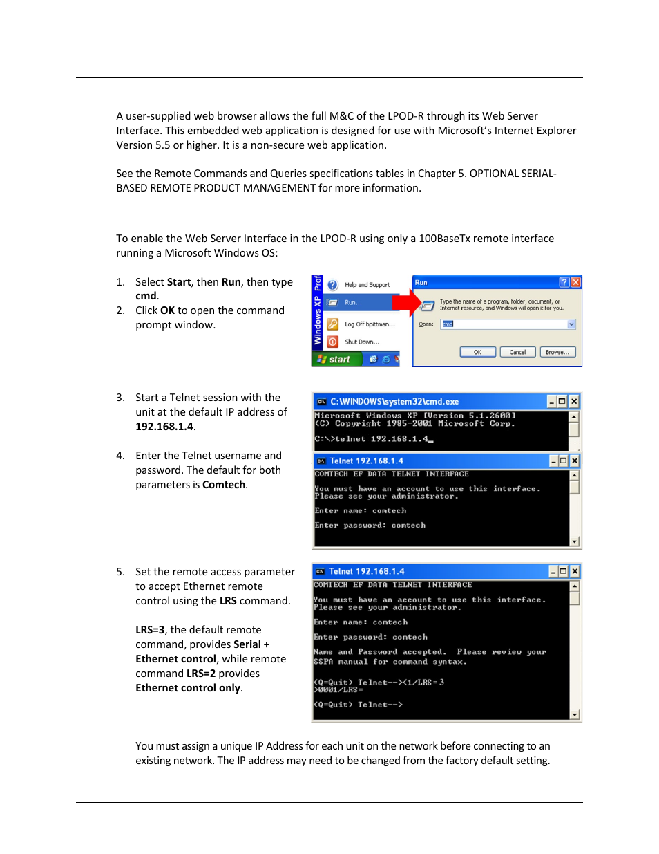 4 web server (http) interface, 1 enable the web server interface | Comtech EF Data LPOD-R User Manual | Page 93 / 154