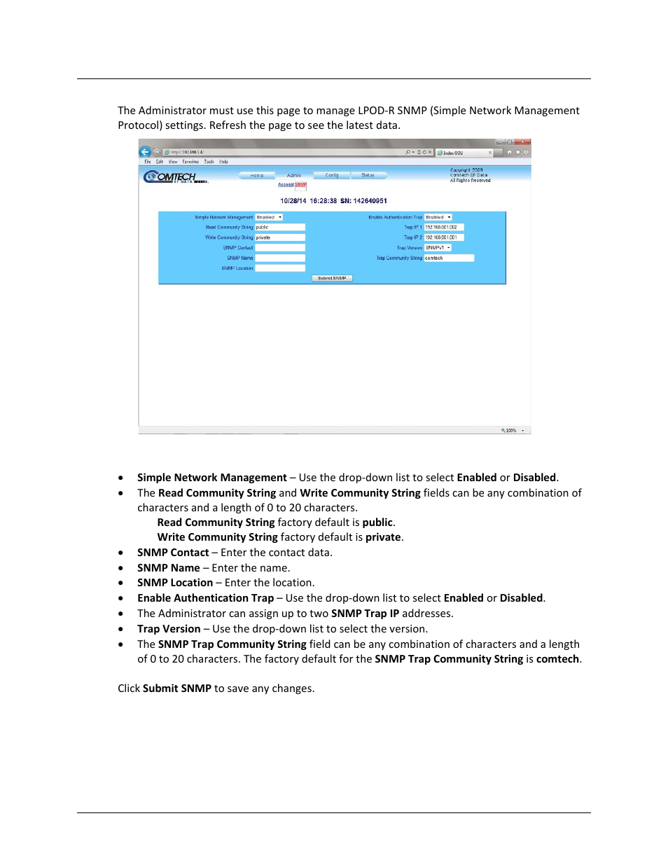 2 admin | snmp | Comtech EF Data LPOD-R User Manual | Page 99 / 154