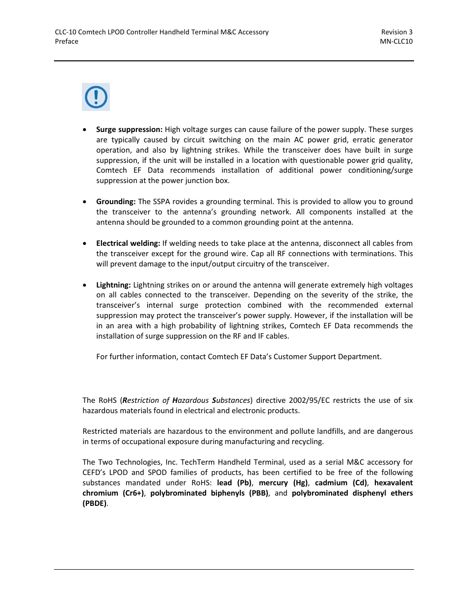 Statement of rohs compliance | Comtech EF Data CLC-10 User Manual | Page 12 / 70