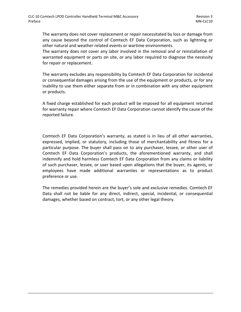 Exclusive remedies | Comtech EF Data CLC-10 User Manual | Page 14 / 70