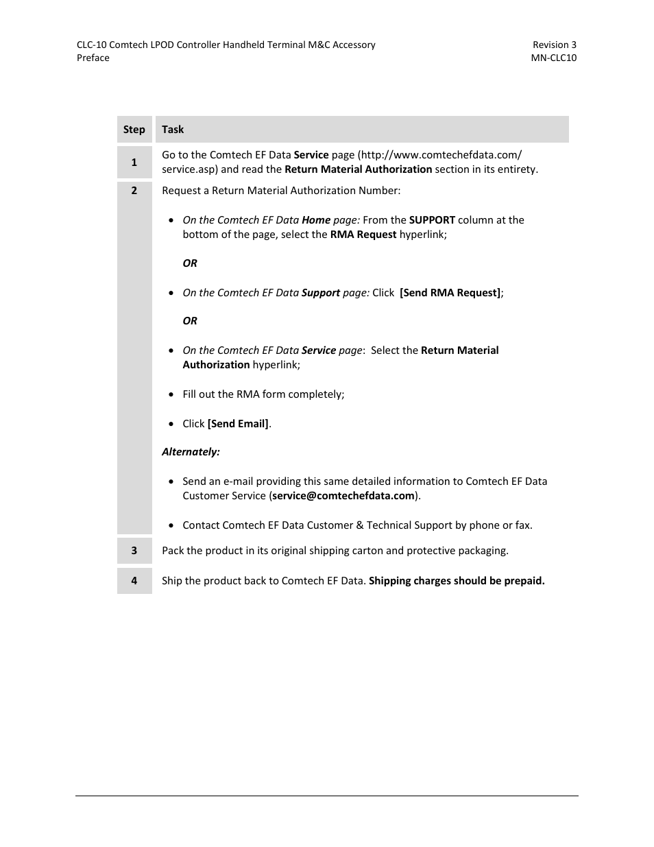 Returning a product for upgrade or repair | Comtech EF Data CLC-10 User Manual | Page 16 / 70