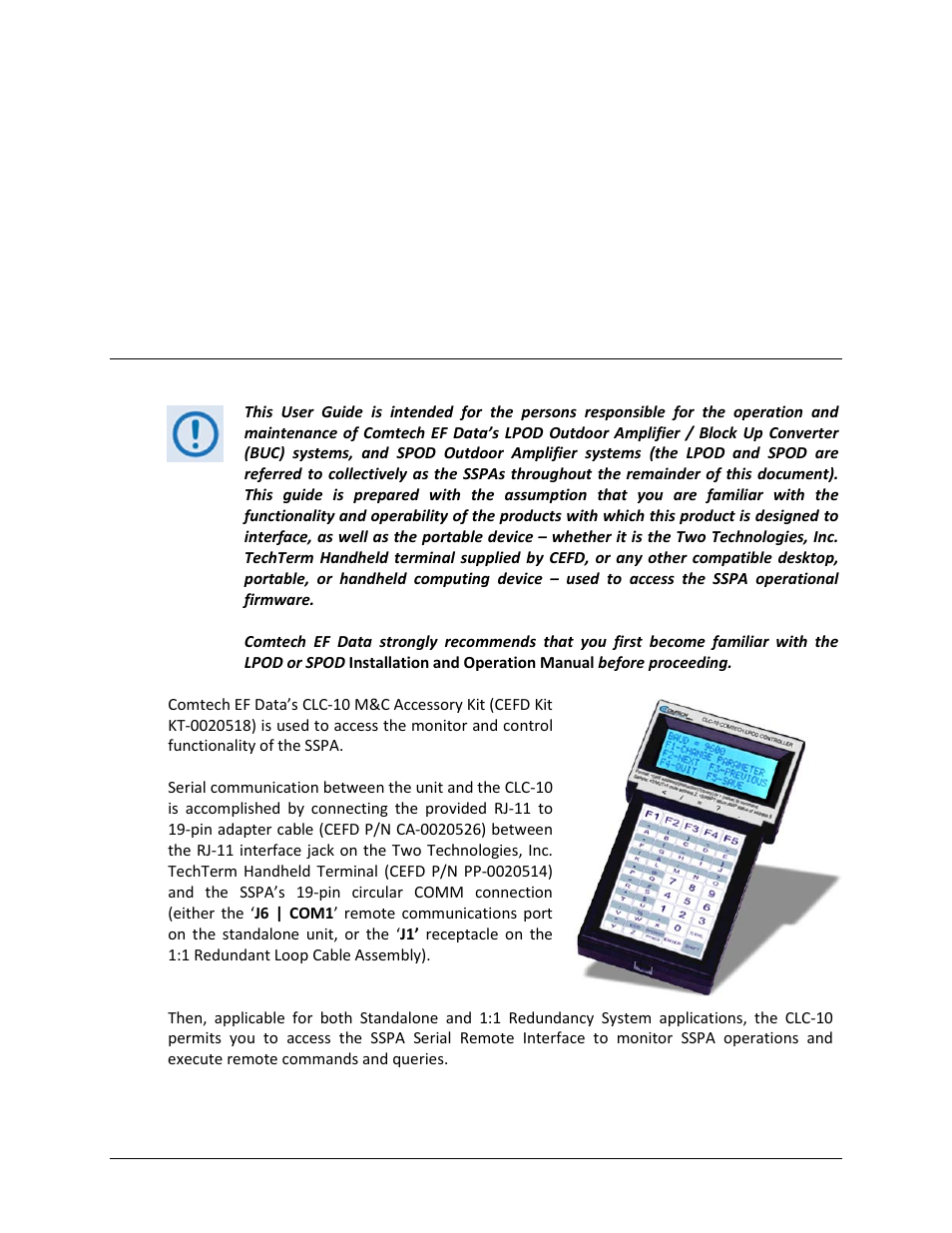 Chapter 1. introduction, 1 overview | Comtech EF Data CLC-10 User Manual | Page 17 / 70