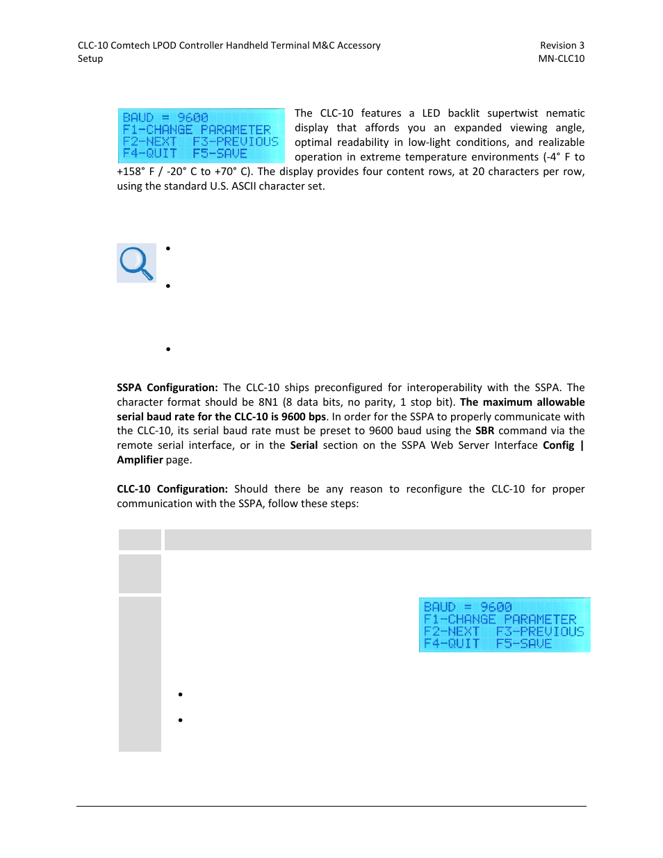 2 clc-10 display, 3 clc-10 –to– sspa communication settings | Comtech EF Data CLC-10 User Manual | Page 31 / 70