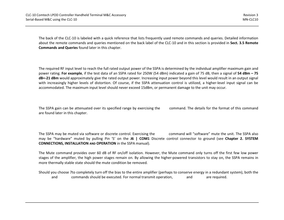 3 key operational parameters, 1 rf input level, 2 attenuator control | 3 mute control | Comtech EF Data CLC-10 User Manual | Page 34 / 70