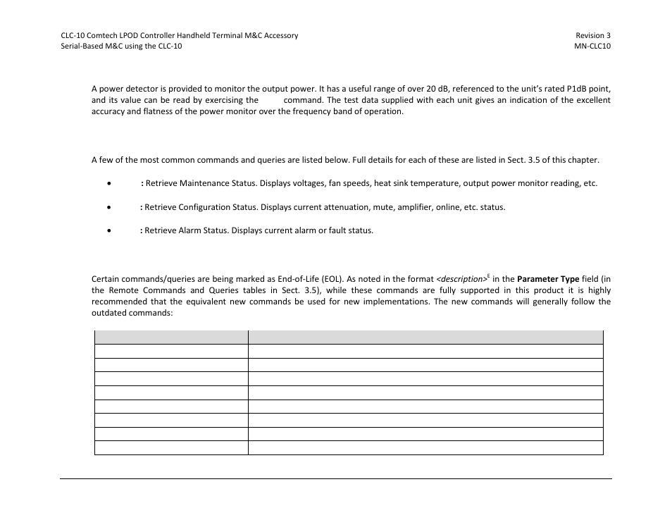 5 power detector, 6 some common commands, 7 end-of-life commands | Comtech EF Data CLC-10 User Manual | Page 36 / 70