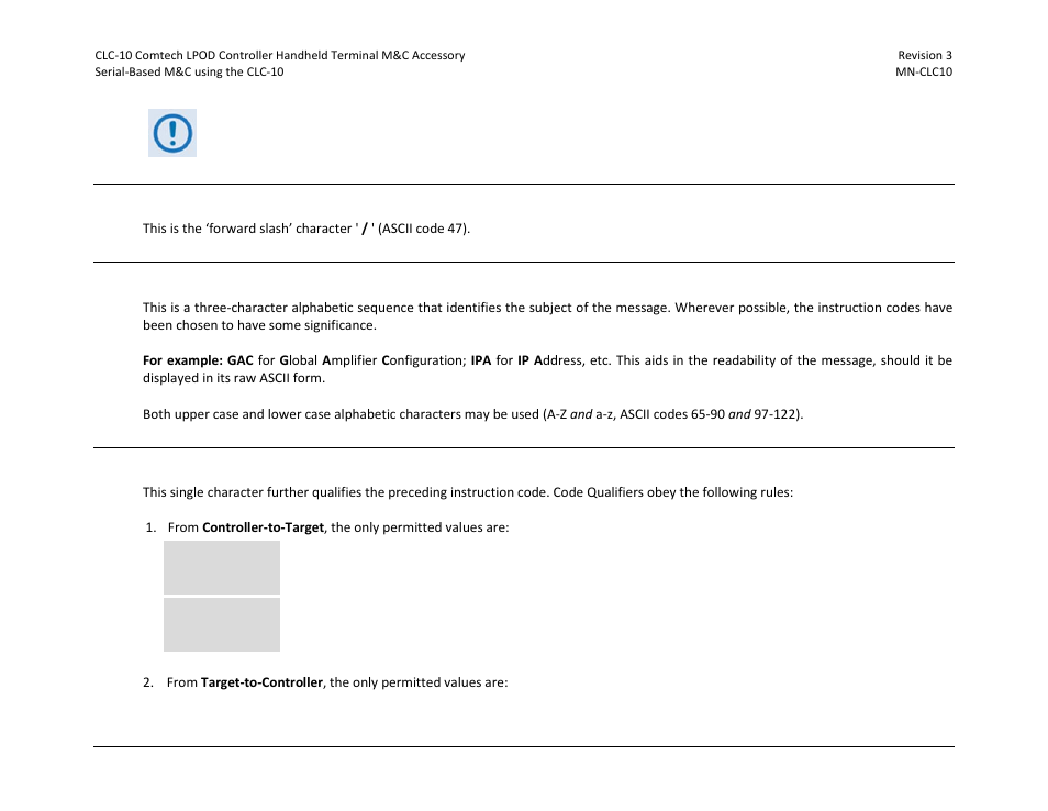 3 address delimiter, 4 instruction code, 5 instruction code qualifier | Comtech EF Data CLC-10 User Manual | Page 40 / 70