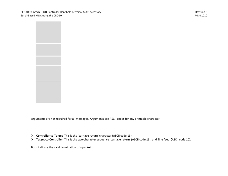 6 optional message arguments, 7 end of packet | Comtech EF Data CLC-10 User Manual | Page 41 / 70