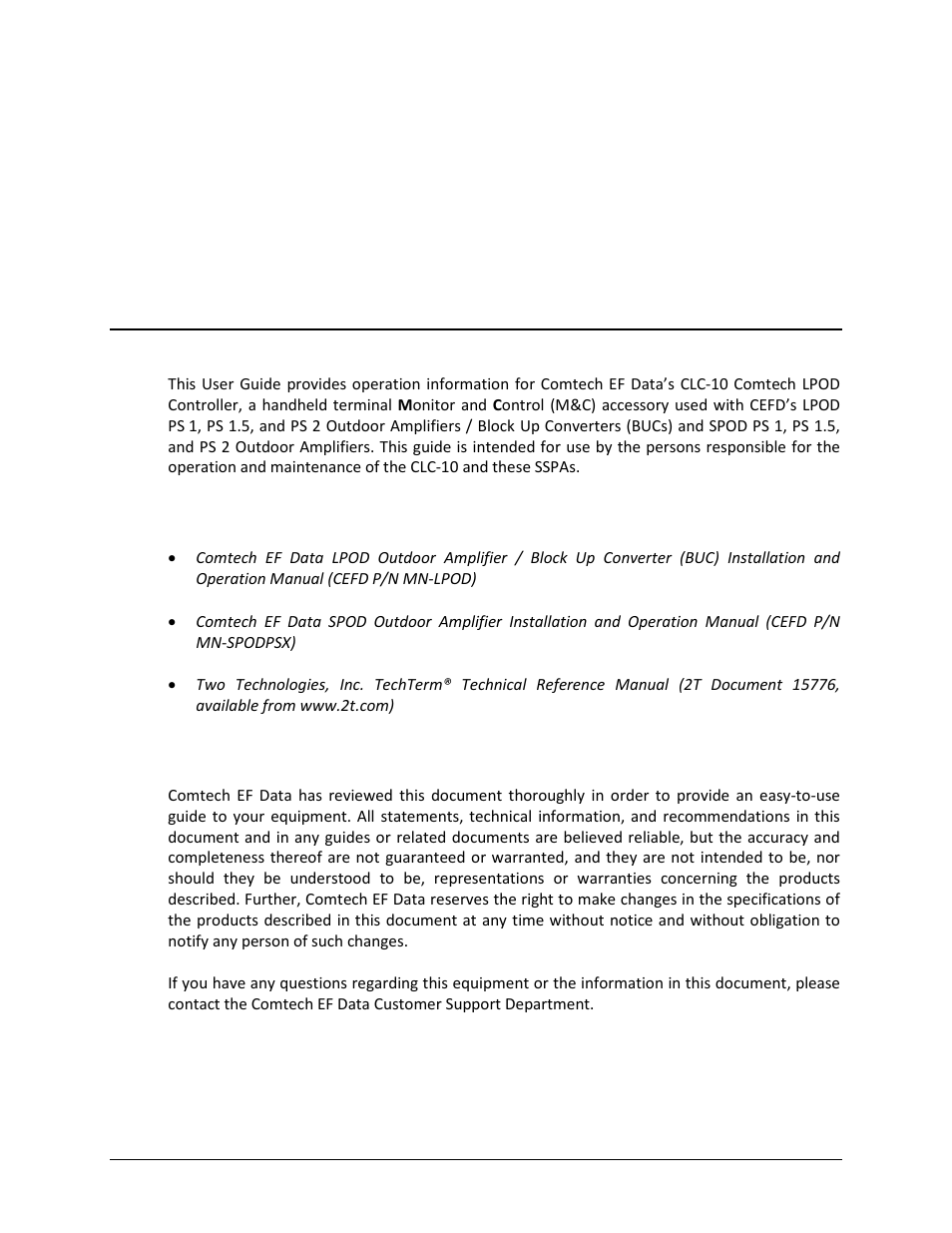 Preface, About this document, Related documents | Disclaimer | Comtech EF Data CLC-10 User Manual | Page 9 / 70