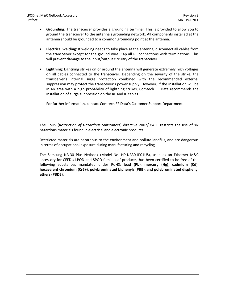 Statement of rohs compliance | Comtech EF Data LPODnet User Manual | Page 12 / 60