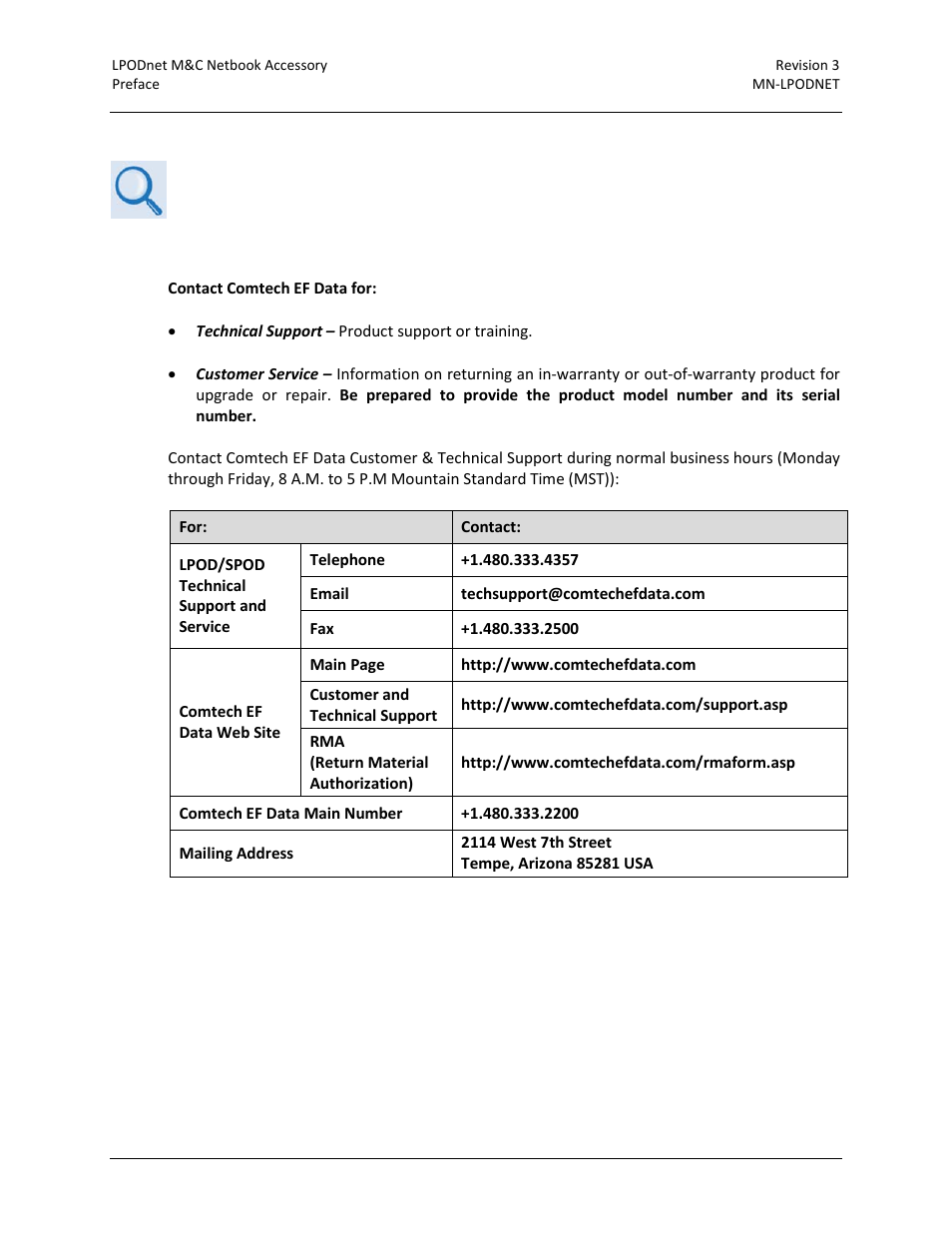 Getting help, Contacting comtech ef data | Comtech EF Data LPODnet User Manual | Page 15 / 60