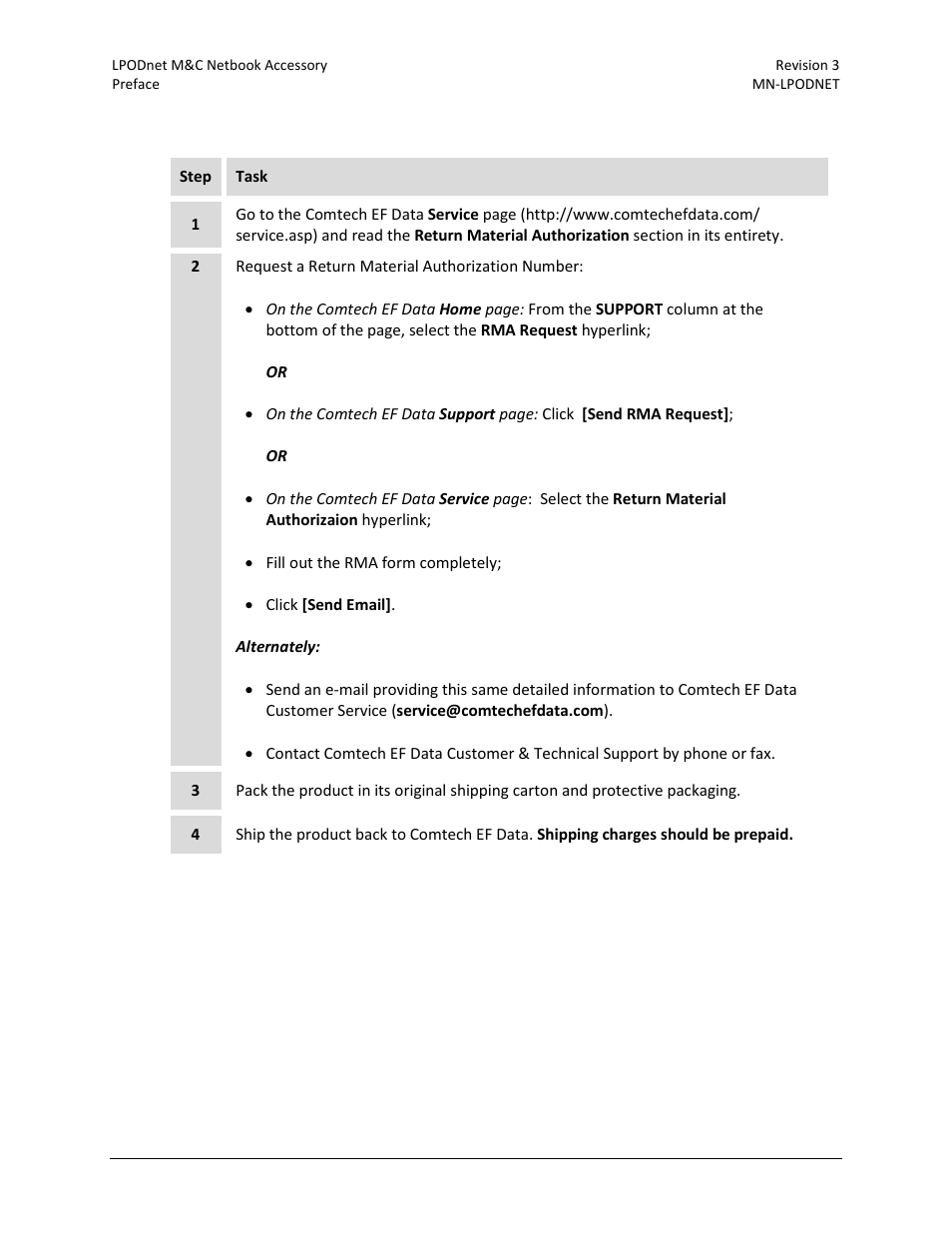 Returning a product for upgrade or repair | Comtech EF Data LPODnet User Manual | Page 16 / 60