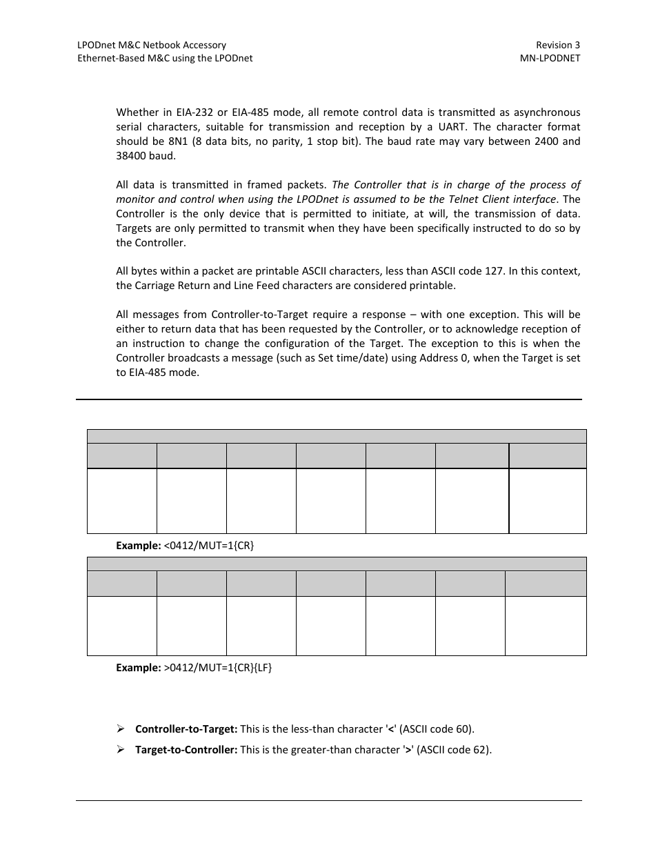 1 packet structure, 1 start of packet | Comtech EF Data LPODnet User Manual | Page 35 / 60