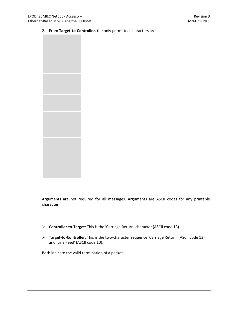 6 optional message arguments, 7 end of packet | Comtech EF Data LPODnet User Manual | Page 37 / 60