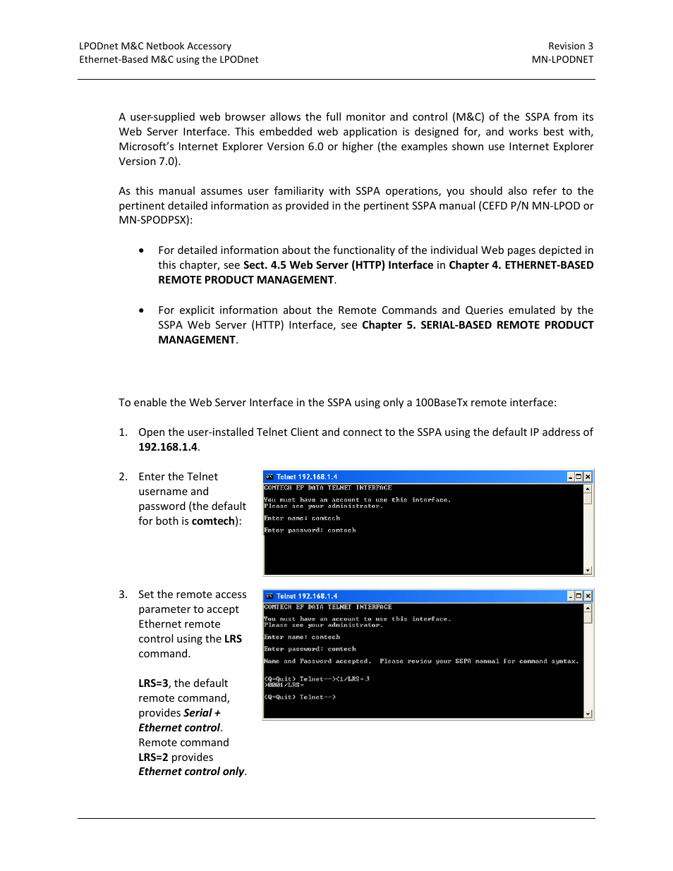 6 sspa web server (http) interface, 1 enabling the sspa web server interface | Comtech EF Data LPODnet User Manual | Page 40 / 60