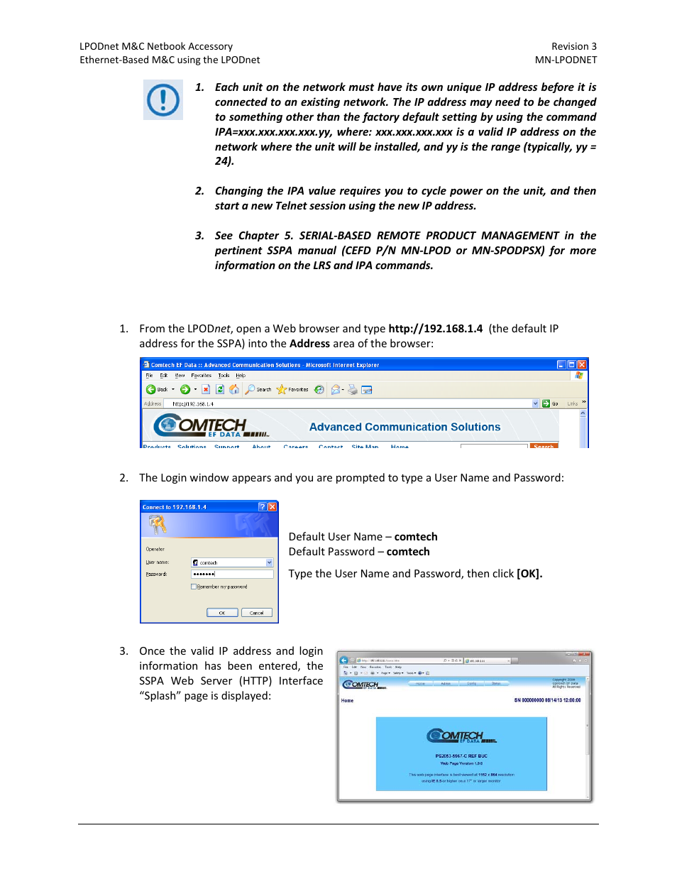 2 accessing the sspa web server interface | Comtech EF Data LPODnet User Manual | Page 41 / 60