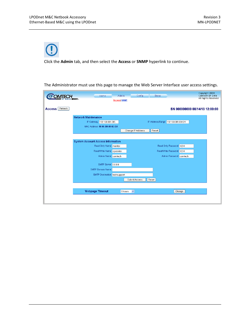 1 admin | access | Comtech EF Data LPODnet User Manual | Page 47 / 60