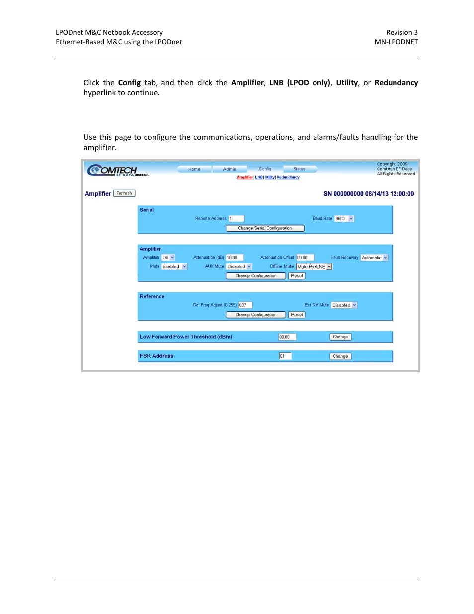 1 config | amplifier | Comtech EF Data LPODnet User Manual | Page 49 / 60