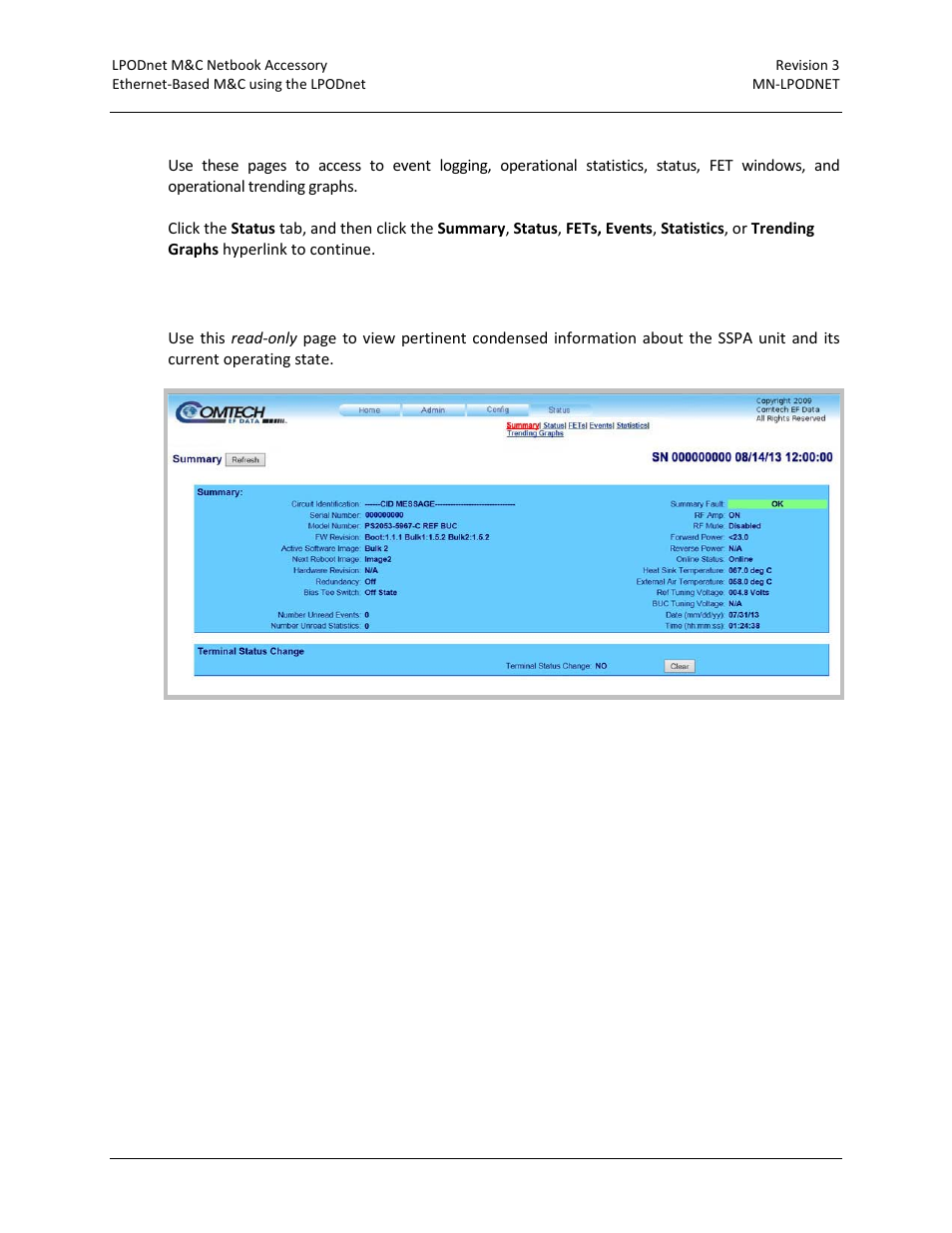 1 status | summary | Comtech EF Data LPODnet User Manual | Page 53 / 60