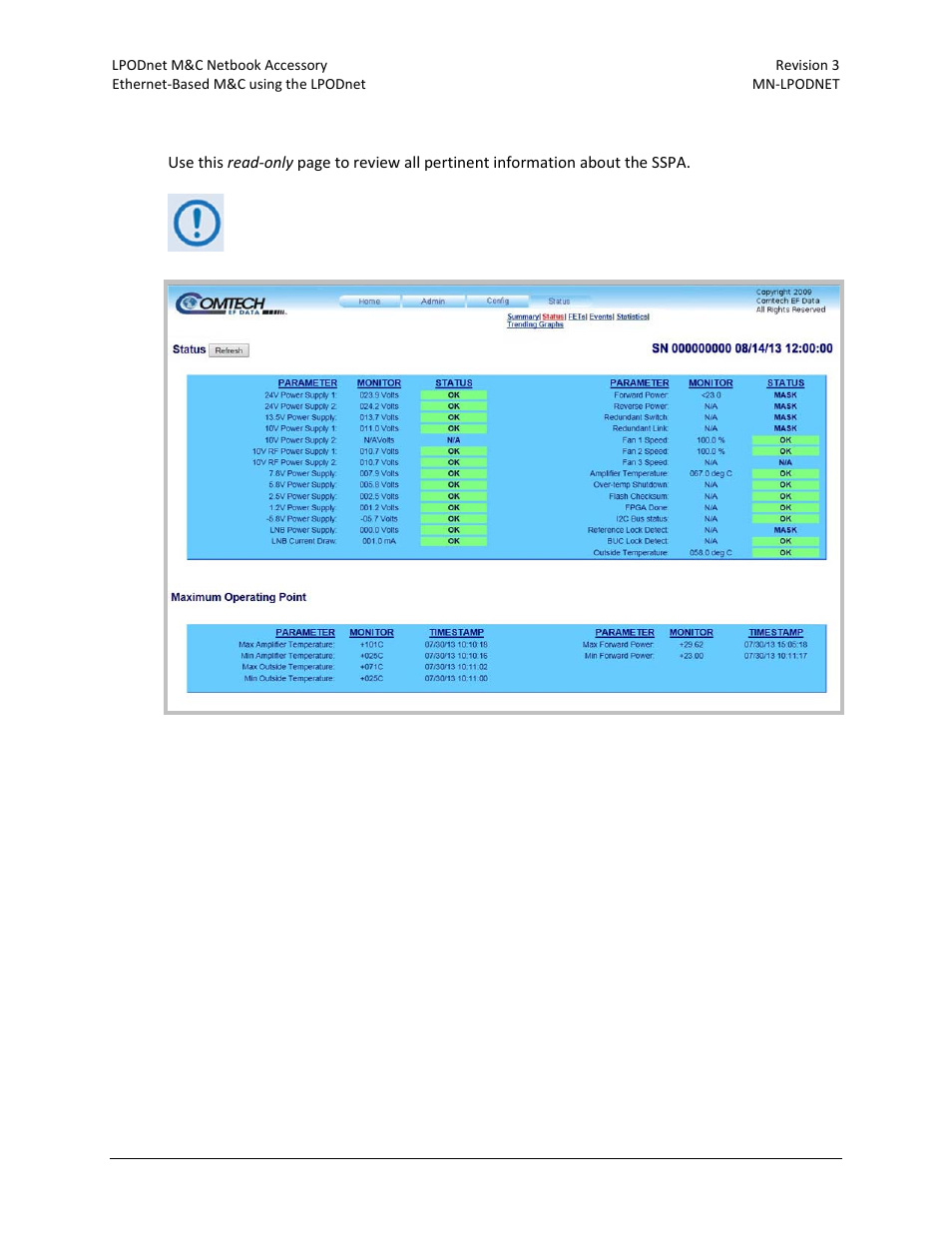 2 status | status | Comtech EF Data LPODnet User Manual | Page 54 / 60