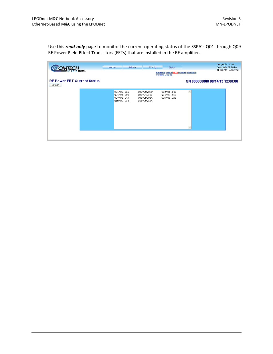 3 status | fets | Comtech EF Data LPODnet User Manual | Page 55 / 60