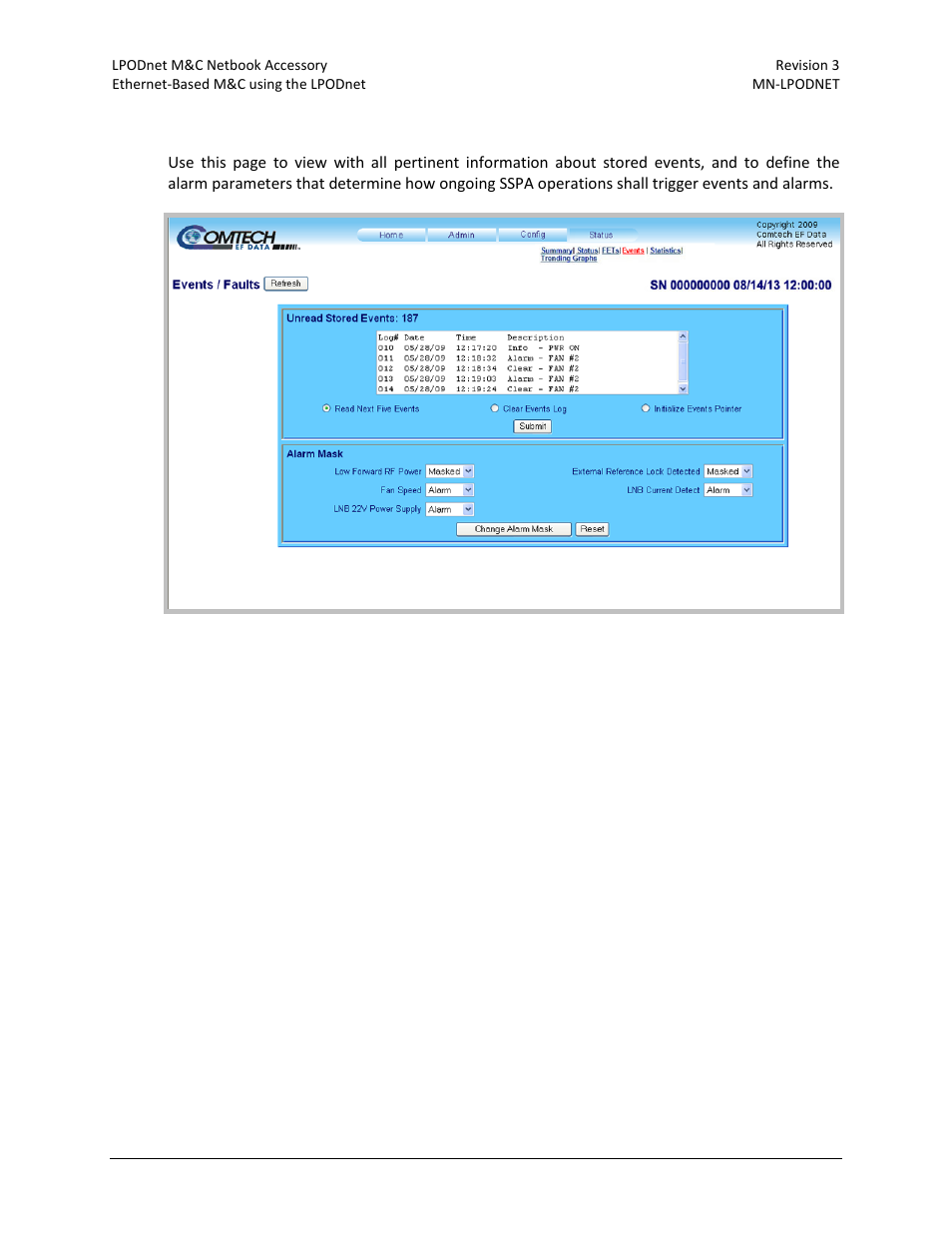 4 status | events | Comtech EF Data LPODnet User Manual | Page 56 / 60