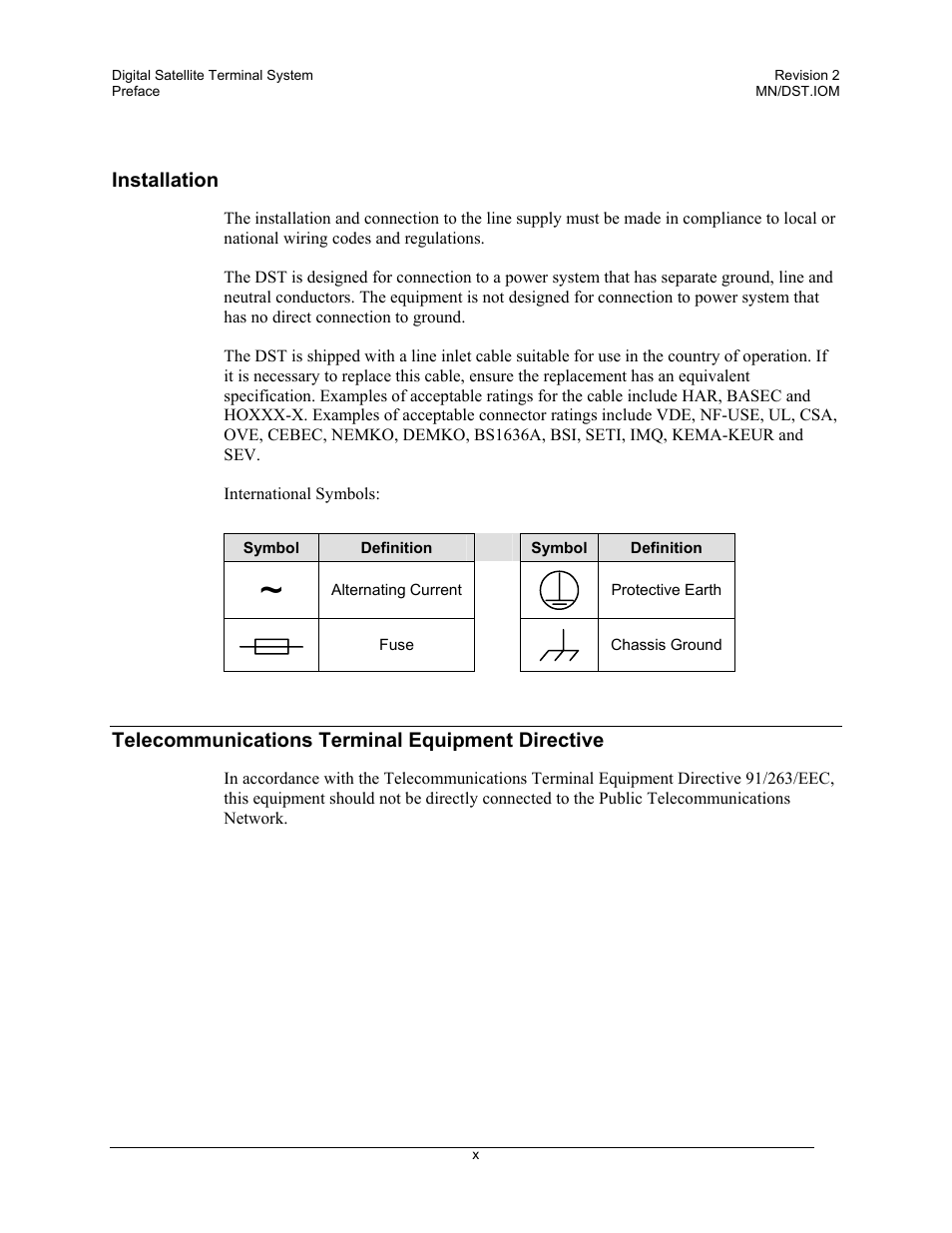 Installation, Telecommunications terminal equipment directive | Comtech EF Data DST User Manual | Page 14 / 66