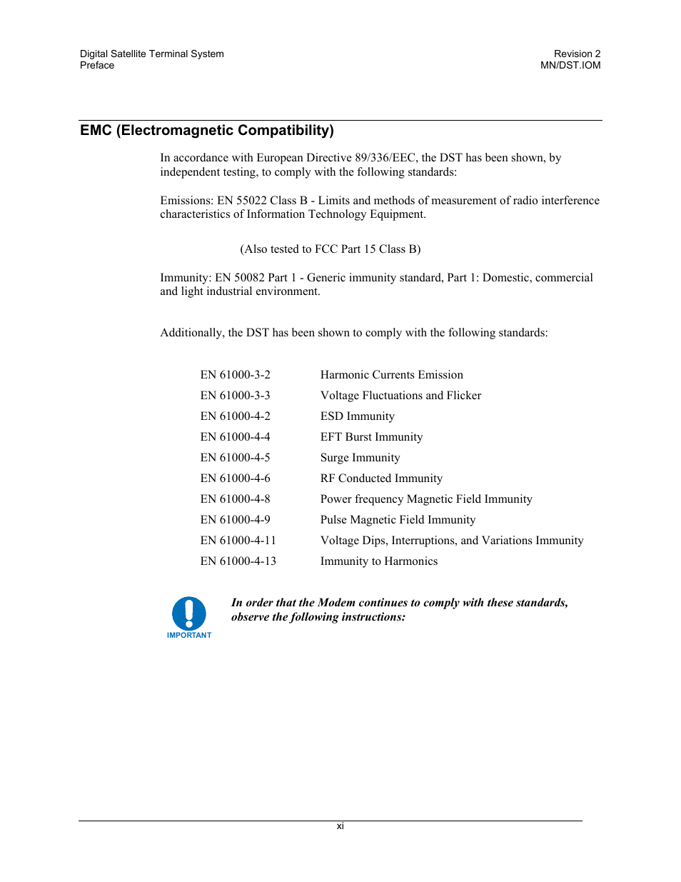 Emc (electromagnetic compatibility) | Comtech EF Data DST User Manual | Page 15 / 66