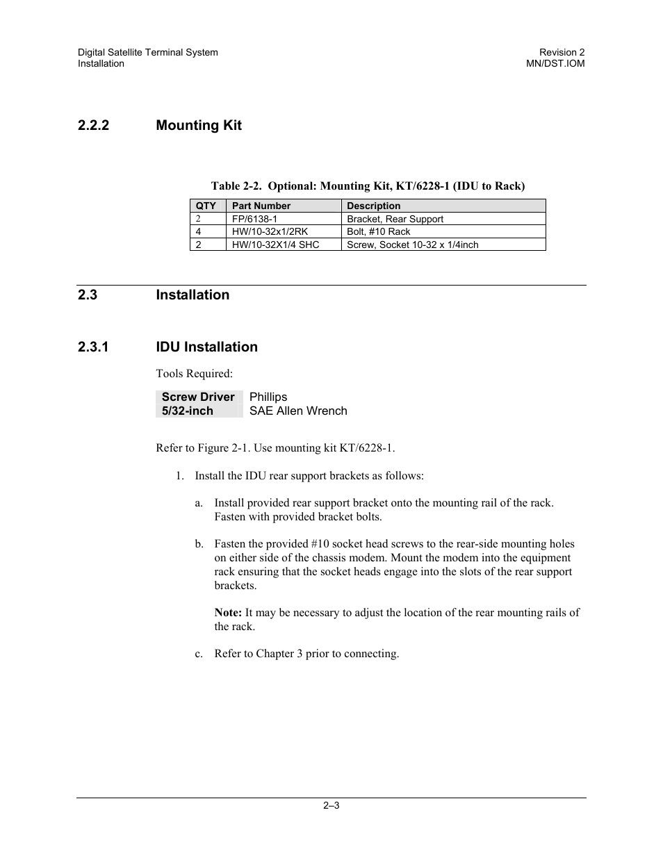 Mounting kit, Installation, Idu installation | Comtech EF Data DST User Manual | Page 27 / 66