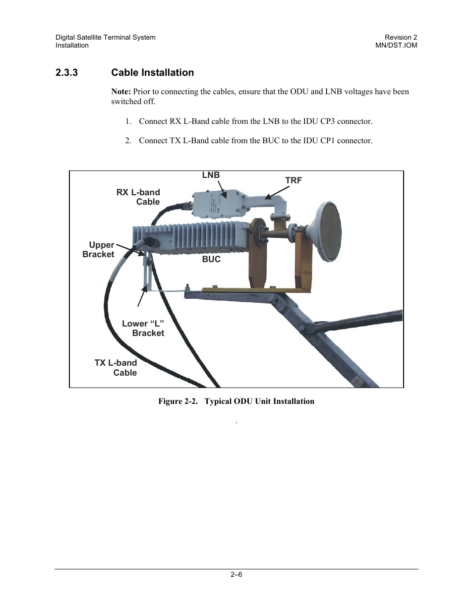 Cable installation | Comtech EF Data DST User Manual | Page 30 / 66