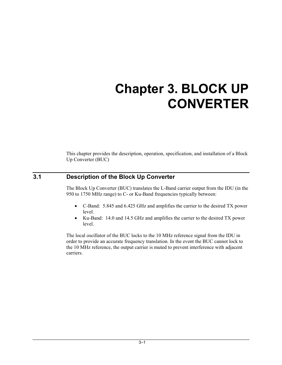 Block up converter, Description of the block up converter, Chapter 3. block up converter | Comtech EF Data DST User Manual | Page 31 / 66