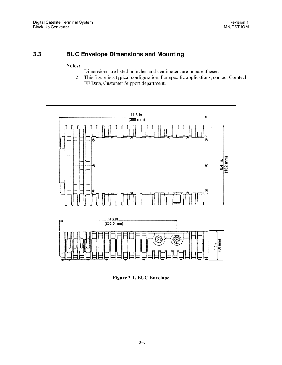 Buc envelope dimensions and mounting | Comtech EF Data DST User Manual | Page 35 / 66